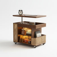 Retro Design Wheeled Accent Table with Adjustable Top Multifunctional Design Lift-Top Rolling Side Table Space-Saving Household Furniture Built-in Storage for Apartment Dwellers, Homeowners, Telecommuting Workers, Living Room, Small Areas, Bedroom