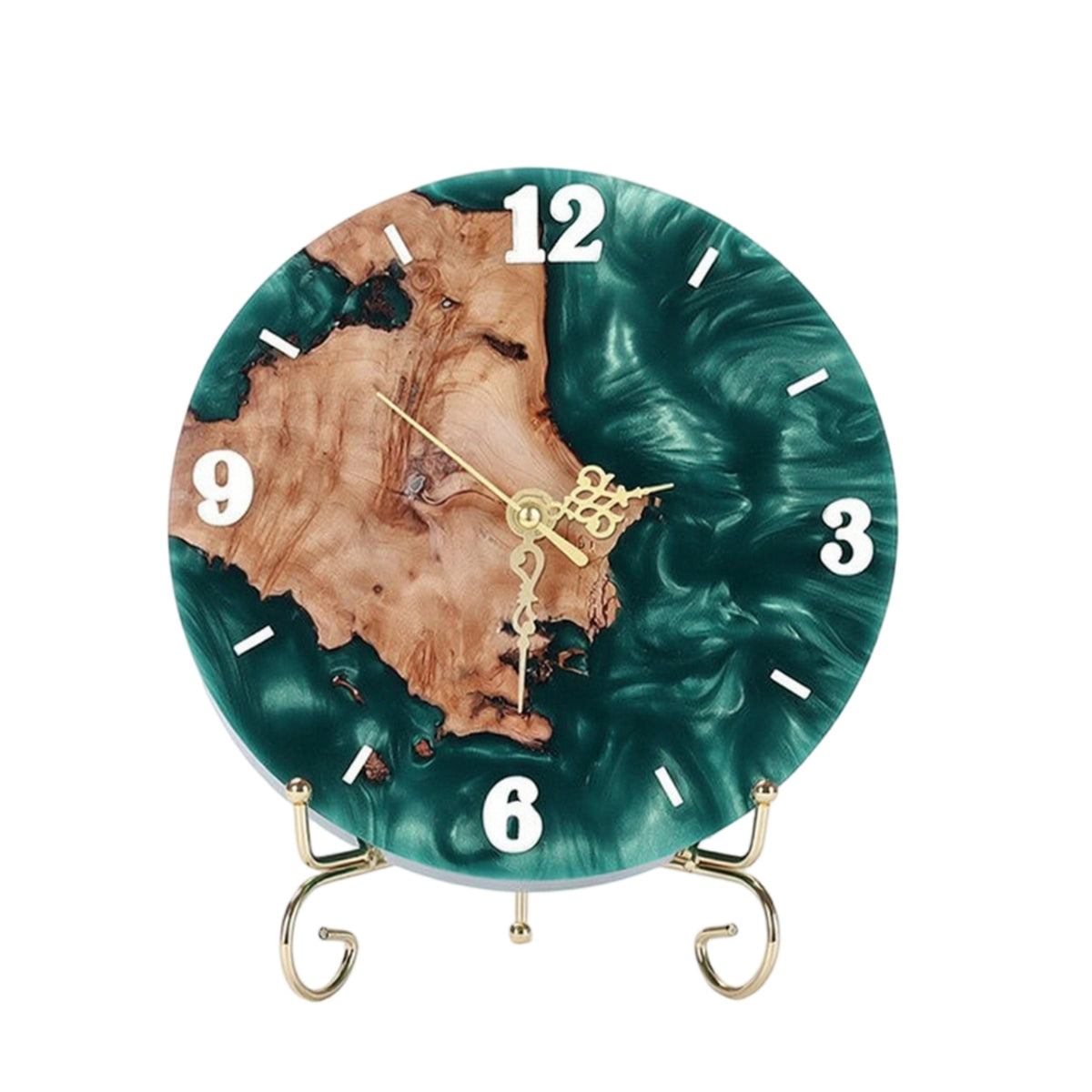 Analog Clock with Stand Marbled Bonded Resin and Lumber Clock Decorative for Living Room, Office