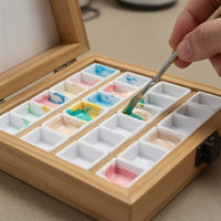 Natural Bamboo Storage Box with Latch Divided Bamboo Box with Lid Hinged Compartment Organizer Compact for Artists, Desktop