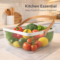 Kitchen Storage Baskets for Shelves with Handle, Metal Wire Fruit for Pantry Organisation, Shallow Design for Easy Access