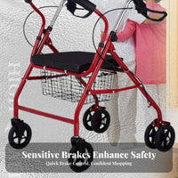 Built-in Storage Mobility Aid with Seat and Basket Safety Braking System Rollator Mobility Aid Lightweight Elderly Shopping Cart Sturdy Frame for Seniors, Rehabilitation Patients, Walking, Daily Use, Indoors, Outdoors
