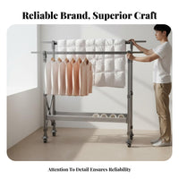 Floor Standing Clothes Rack Extensible Rods Freestanding Clothes Rack Rust-Resistant for Apartment Dwellers, Balcony, Indoor