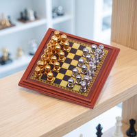 Dollhouse Chess Table with Pieces Metal Dollhouse Chessboard with Pieces Compact Furniture for Diorama