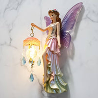 Fairy Wall Lamp Carved Fairy Figurine with Lantern Storybook Decor for Girls, Bedroom