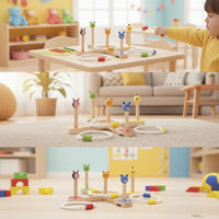 Wooden Rings Toss Game Colorful Creature Hoop Toss Cartoon for Preschoolers, Young Children, Playroom, Classroom, Backyard