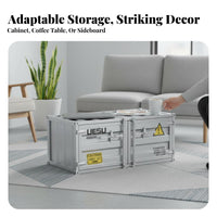 Shipping Container Chest Utilitarian Aesthetic Trunk Coffee Table Metal Highlights Multi-Functional for Young Adults