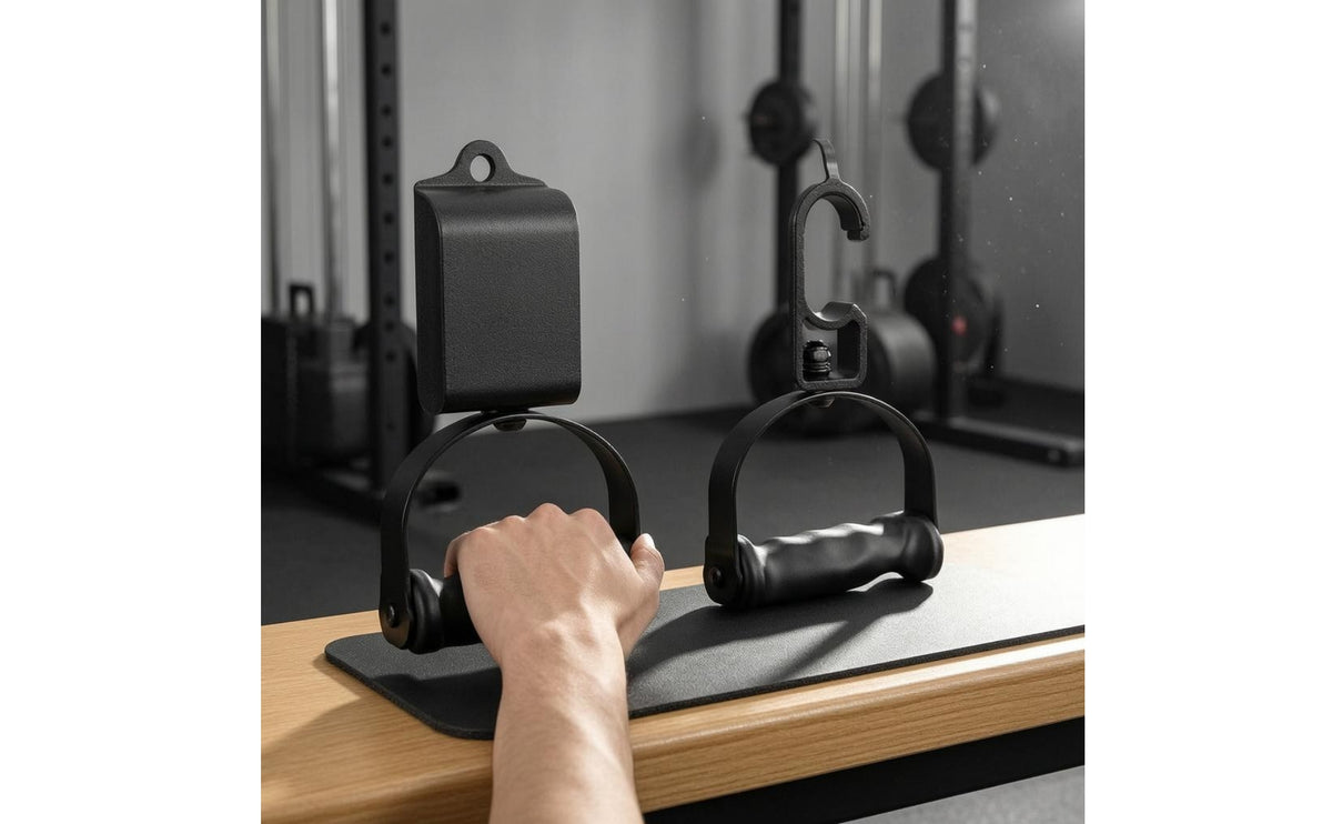 Textured Grip Cable Machine Handles Hook-Style Opening Gym Attachment Handles Metal Bracket Workout Handle Matte Black