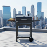 Briquette-Fueled Grill with Side Shelves Outdoor Briquette-Fueled Grill with Thermometer Porcelain-Enameled for Home Cooks, Backyard, Patio, Garden