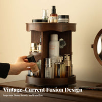Vintage Design Wooden Vanity Holder Solid Wood Construction Multi-Tier Perfume Rack High Capacity 3-Tier Wooden Storage Carousel Easy Reach for Women, Adults, Desktop, Countertop, Dresser, Dressing Table