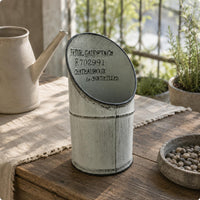 Vintage Metal Planter Embossed Text Tabletop Flower Pot Cylindrical for Balcony