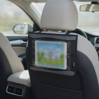 Car Tablet Holder with Storage Touchscreen-Friendly Headrest Tablet Mount Easy-Install Holder with Storage Compartment for Road Trips