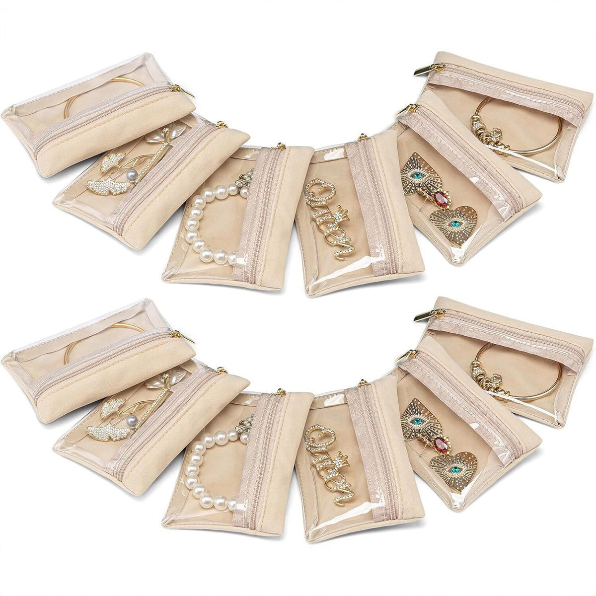 Clear Zipper Jewelry Storage Bags, Dustproof, for Necklaces, Earrings, Bracelets, 12-Pack