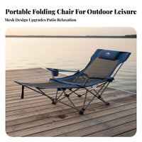 Foldable Design Portable Reclining Lounger Headrest Included Reclining Camping Chair Cup Holder Adjustable Folding Lounger Side Storage Pocket for Shut Ice Workers, Beachgoers, Fishing, Picnics, Garden, Backyard