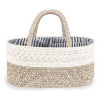 Braided Cotton Rope Basket Loop Handles Woven Storage Basket Striped Lining Neutral Tones