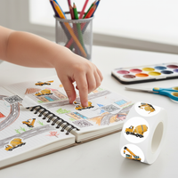 Kids' Construction Vehicle Sticker Roll - 500 Pcs Cartoon Excavator Decals for Scrapbooking & Sealing