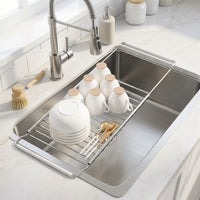 Extendable Retractable Dish Rack, Carbon Steel Dish Drainer and Bowl Drainage Rack, Space Saving Over Sink Home Kitchen Storage, Contemporary Style