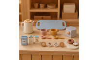 Wooden Coffee Toy Set Pastel Pretend Coffee Set Printed Labels Kids Tea Service