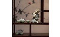 Zen Sleeping Buddha Figurine Garden Seated Buddha Ornament Relief Sculpture Carved for Tea Room