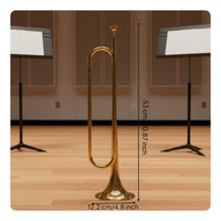 Gold Finish Bugle with Gloves Brass Bugle Big Bell Design Wind Instrument Portable for Students, Beginners, School Band, Drum Corps