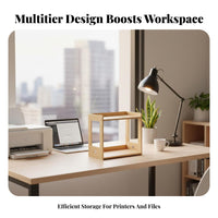 Waterproof Wooden Printer Stand Space-Saving Solid Wood Office Rack Polished Edges Multi-Layer Desktop Organizer Rounded Corners for Students, Study Room, Kitchen