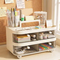 Desktop Storage Rack with Drawers, Transparent PET, 4 Layers