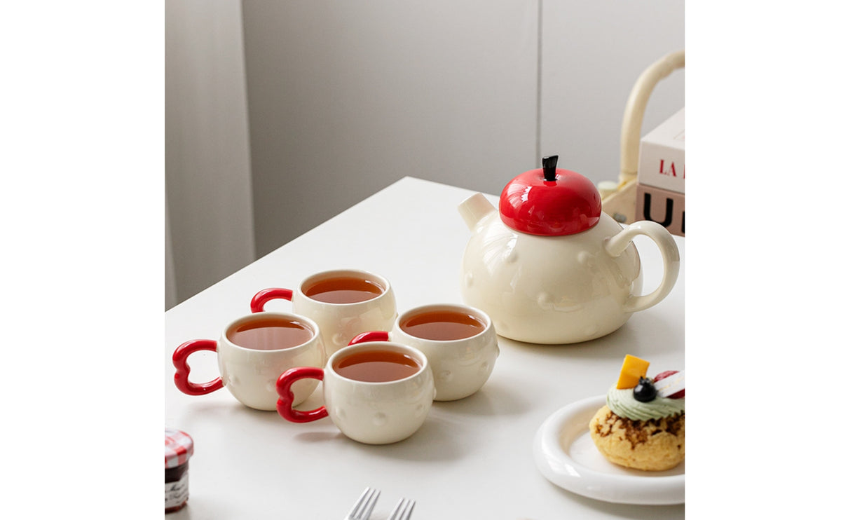 5 Pieces Ceramic Tea Set with Cups Glossy Teapot with Matching Cups Easy to Clean Crockery for Hosts