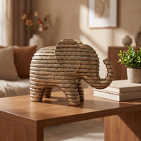 Abstract Elephant Figurine Ribbed Elephant Ornament Textured Decor Modern for Homeowners, Art Collectors, Living Room, Entryway, Bookshelf, Office Desk