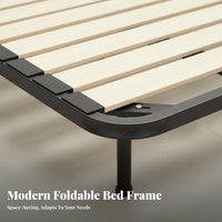 Slatted Bed Frame Foldable Design Mattress Base Sturdy Construction Bedroom Furniture for Residents, Renters, Guest Room, Apartment, Home
