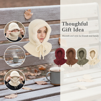 Women's Knitted Balaclava Hat with Integrated Scarf for Winter Warmth