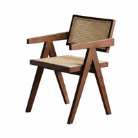 Solid Wood Frame V-Leg Cane Armchair Retro Aesthetic Dining Chair Easy Assembly Indoor Furniture Ergonomic for Cafe Owners, Homeowners, Interior Designers, Restaurant, Living Room, Home Office, Reading Nook