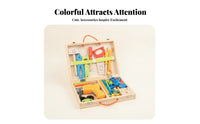 Wooden Toolbox Playset Compartmented Pretend Play Toolbox Wooden Tool Box Toy Rope Handles Pretend Tool Kit Fine Motor Skills