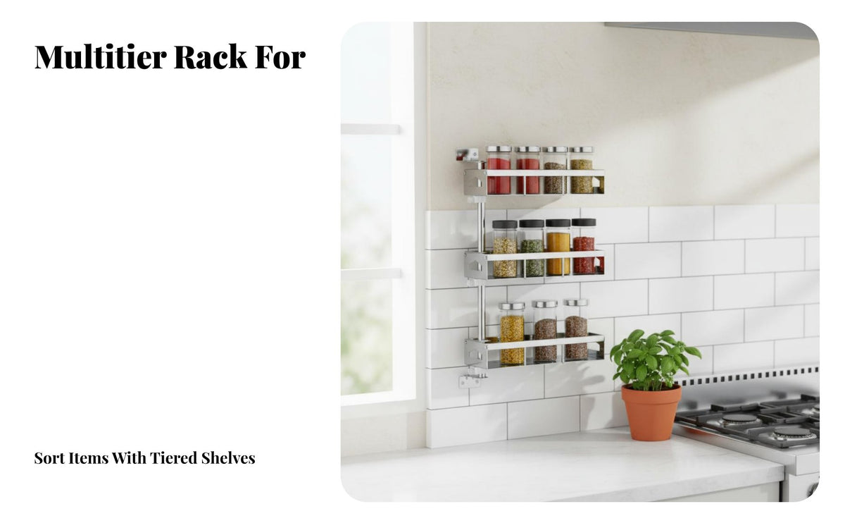 No-Drill Installation Multi-Tier Rotating Shelf Rust-Proof Tiered Basket Shelf Space Saving Kitchen Organizer Large Capacity for Home Cooks, Homeowners, Bathroom, Pantry, Wall Corner, Laundry Room