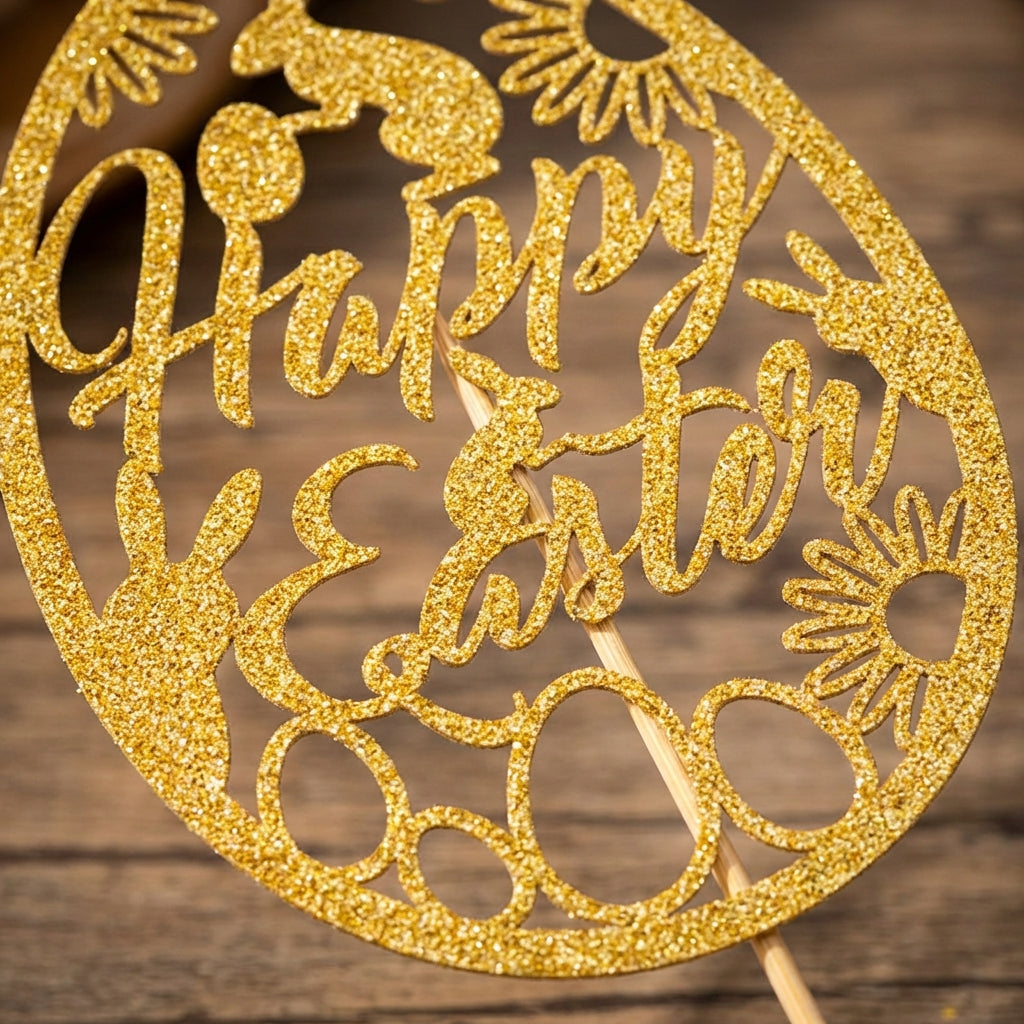 Bunny Egg Cupcake Topper Festive Design Happy Easter Cake Topper Glittery Finish Easter Dessert Insert for Families, Parents, Home Parties, Photo Prop