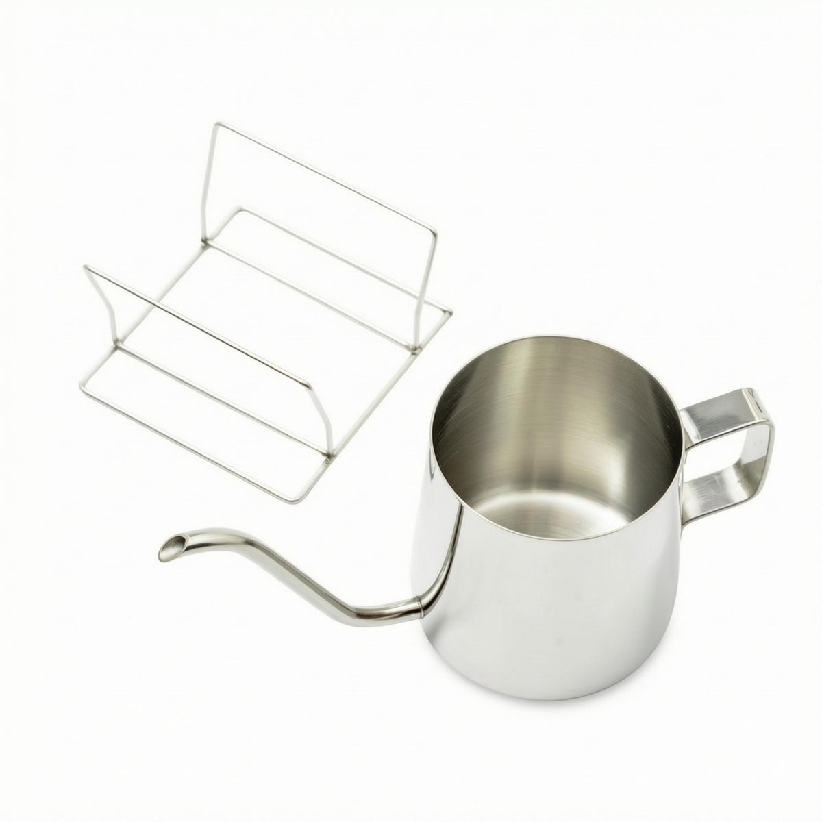 Polished Finish Gooseneck Coffee Kettle Rectangular Handle Pour over Kettle Open Top Brew Gear Wire Stand