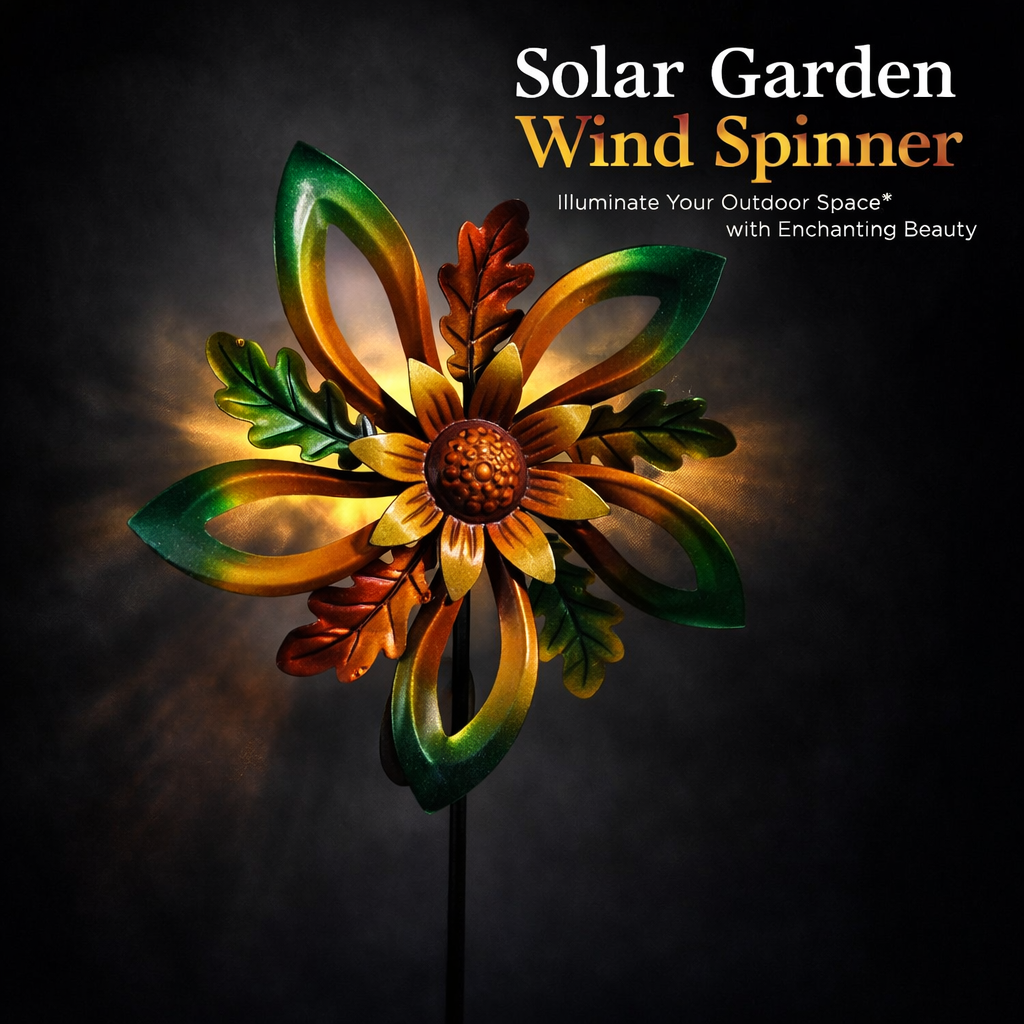 Metal Wind Spinner with Solar Powered LED Lights, Outdoor Garden Decoration Rotating Windmill, Waterproof Yard Decor for Gardeners