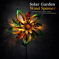Metal Wind Spinner with Solar Powered LED Lights, Outdoor Garden Decoration Rotating Windmill, Waterproof Yard Decor for Gardeners