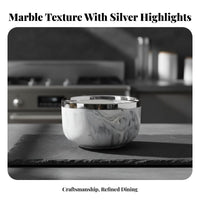 Minimalist Silver Edge Dinnerware Set, Marble Pattern, Modern Ceramic Tableware