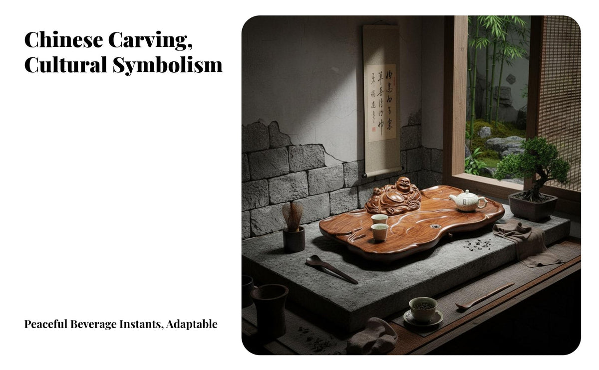 Traditional Chinese Design Carved Drainage Tea Tray Intricate Carving Gongfu Ceremony Board Polished Finish Tableware Long-Lasting for Home Decorators, Adults, Office, Living Room, Study, Meditation Space