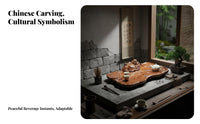 Traditional Chinese Design Carved Drainage Tea Tray Intricate Carving Gongfu Ceremony Board Polished Finish Tableware Long-Lasting for Home Decorators, Adults, Office, Living Room, Study, Meditation Space