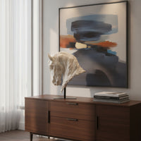 Horse Head Sculpture with Metal Stand Faux Jade for Living Room Console, Office