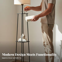 3-Way Dimmable Shelf Floor Lamp Space-Saving Design Floor Lamp with Storage Shelves Soft Glare-Glare-Reducing Light LED Bulb Included for Students, Book Lovers, Homeowners, Living Room, Bedroom, Office, Reading Nook