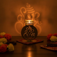 Candle Holder with Openwork Body Gold-Colored Metal Tea Light Candle Holder Decor Laser-Cut Elegant for Tables, Shelves