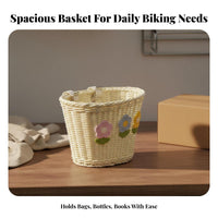 Large Capacity Woven Flower Bike Basket Universal Fit Flower Cycle Basket Easy Installation for Girls, Women, Shopping, Commuting