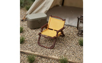 1:64 Scale Miniature Camping Chair Yellow Miniature Folding Chair Brown Frame Folding Seat Model Armrests for Scene Decoration