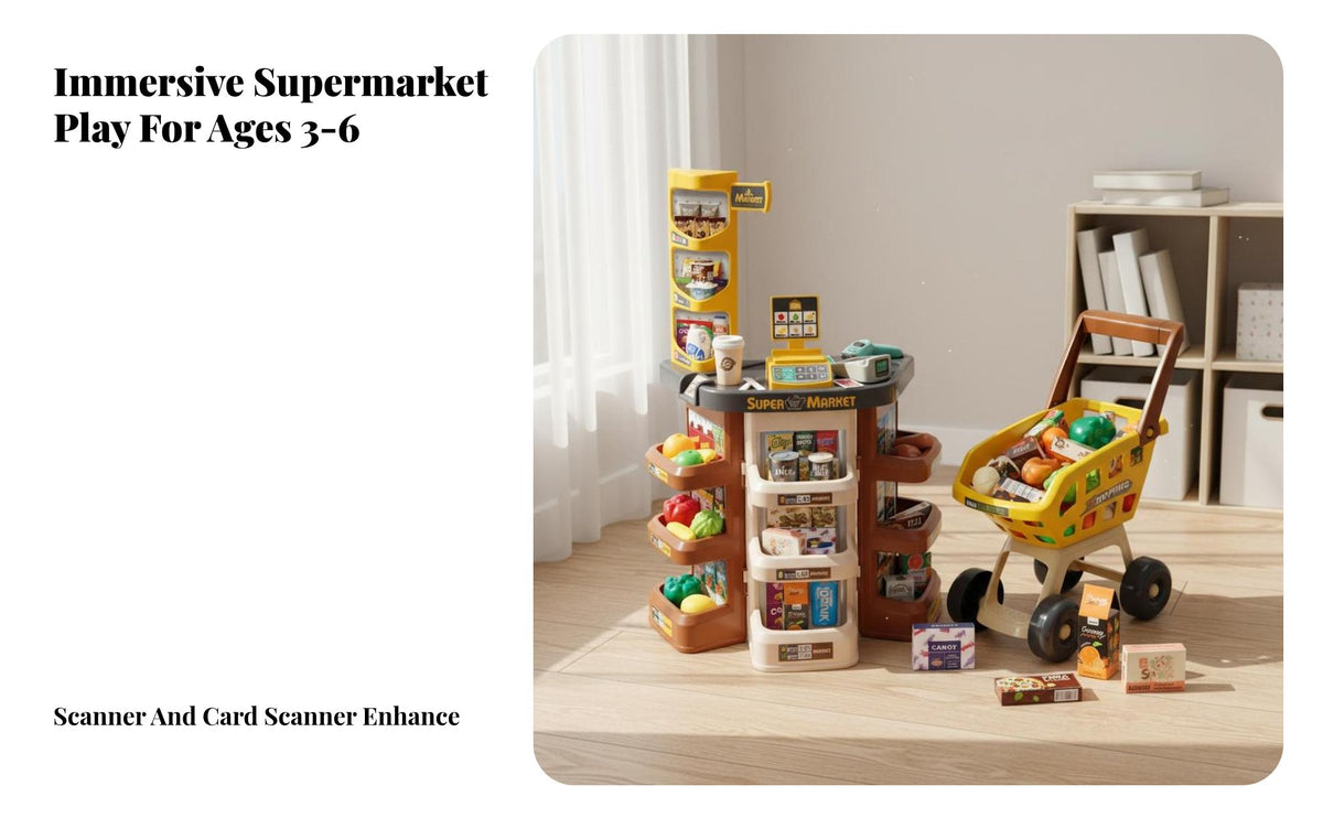 47 Pieces Interactive Supermarket Playset Stimulates Creativity Kids M Single Y Register Toy Educational Checkout Counter Toy Lights and Sound for Children 3-6, Preschoolers, Preschool, Daycare, Playroom, Bedroom