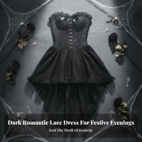 2 Pieces High-Low Hem Strapless Corset Dress with Lace Shrug without-Shoulder Design Lace-up Bustier and Skirt Set Waist Cinching Dark Romantic Outfit Ruffled Trim for Goth Enthusiasts, Young Adults, Photoshoots, Cosplay Events, Stage Performance