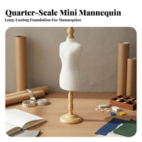 Portable 1/4 Scale Dress Form Pinnable Mini Mannequin Stand Lightweight Miniature Mannequin Wooden Base for Fashion Design Students, Sewists, Hobbyists, Desktop, Craft Studio, Classroom
