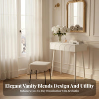 French design Extendable Dressing Table with Side Cabinet Space-Saving Design Makeup Desk Large Storage Capacity Vanity Set Matching Stool for Adults, Teen Girls, Teenagers, Small Spaces, Cloakroom, Apartment, Dorm Room