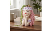 Girl Flowerpot Lavender Outfit Girl Facial Planter Cute Tabletop Flowerpot for Balcony