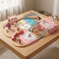 Princess Train Playset Compact Wooden Train Track Set for Children
